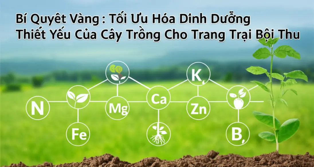 Sơ đồ các nguyên tố dinh dưỡng đa lượng, trung lượng và vi lượng thiết yếu cho sự phát triển của cây trồng.