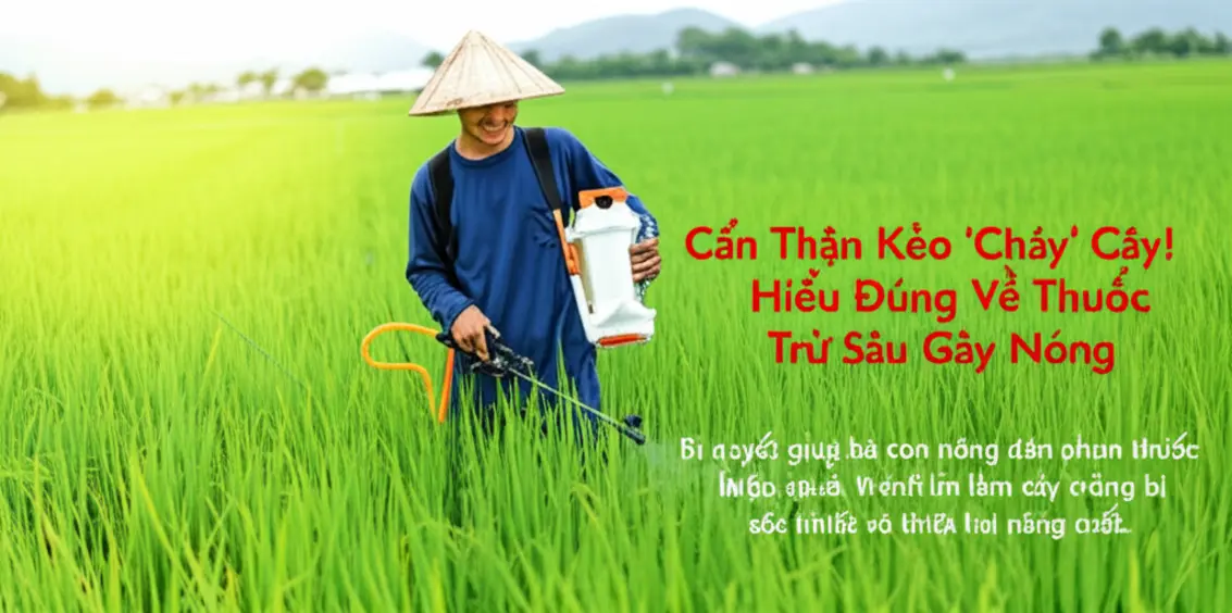Toàn cảnh cánh đồng lúa xanh mướt tại Việt Nam, người nông dân đang kiểm tra cây trồng, thể hiện sự chăm sóc và phòng ngừa thuốc trừ sâu gây nóng.