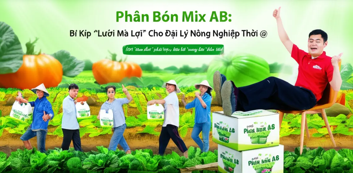 Happy Vietnamese distributor relaxing as farmers eagerly buy effective Phân bón mix AB fertilizer.