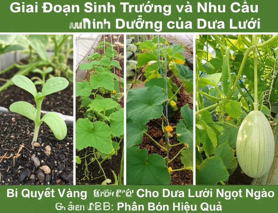Các giai đoạn sinh trưởng của dưa lưới và nhu cầu dinh dưỡng tương ứng.