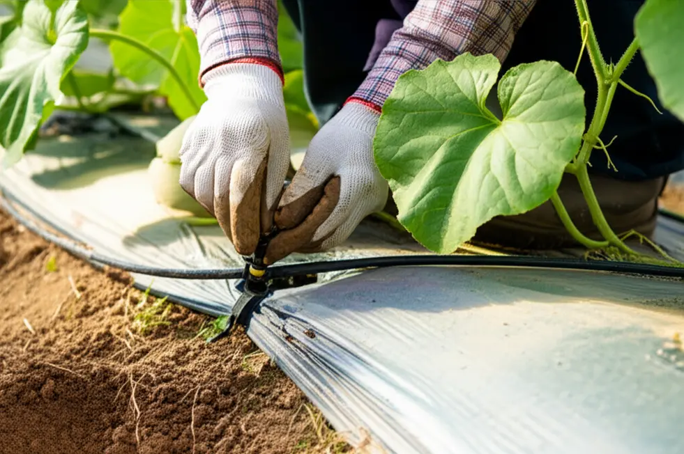 Sơ đồ thiết kế hệ thống tưới nhỏ giọt cho dưa lưới trong nhà màng.