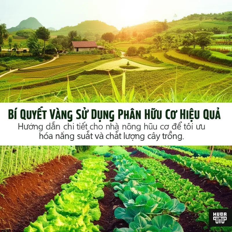Phong cảnh trang trại hữu cơ trù phú với cây trồng khỏe mạnh.