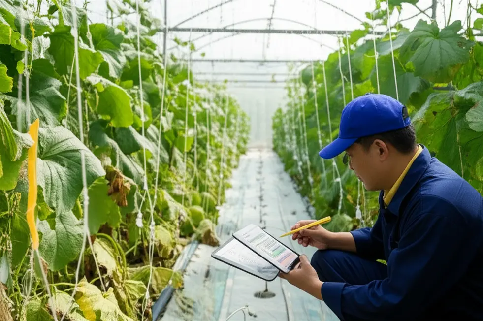 Sơ đồ thiết kế hệ thống tưới nhỏ giọt cho dưa lưới trong nhà màng.