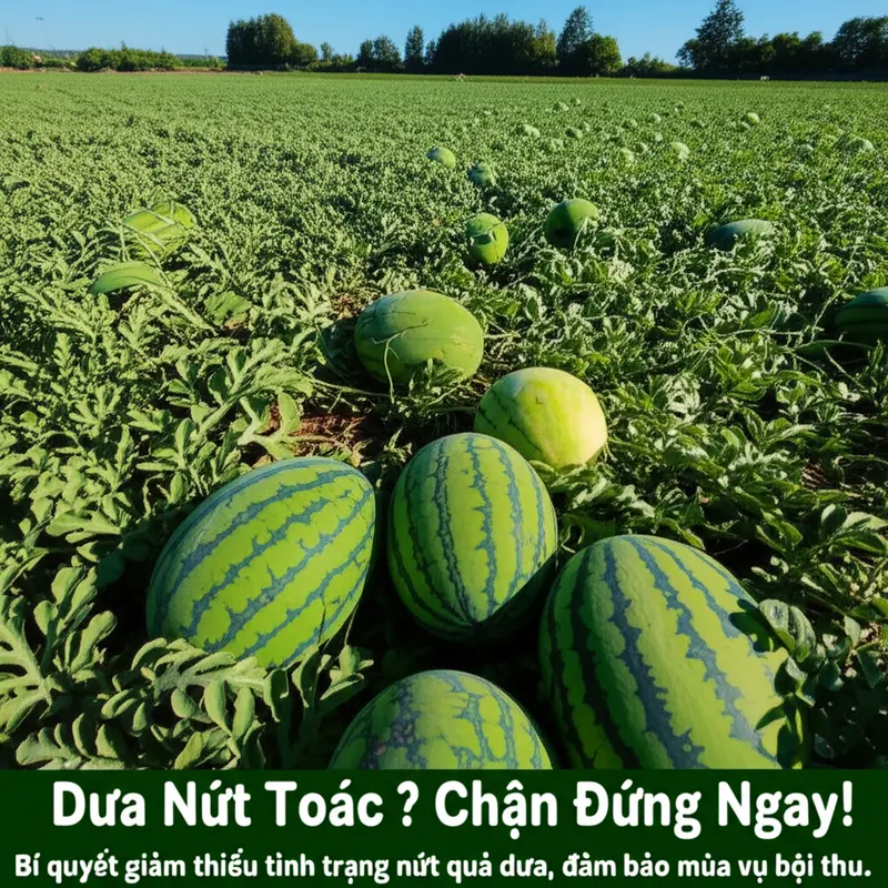 Hình ảnh ruộng dưa hấu xanh tốt với nhiều quả lớn.