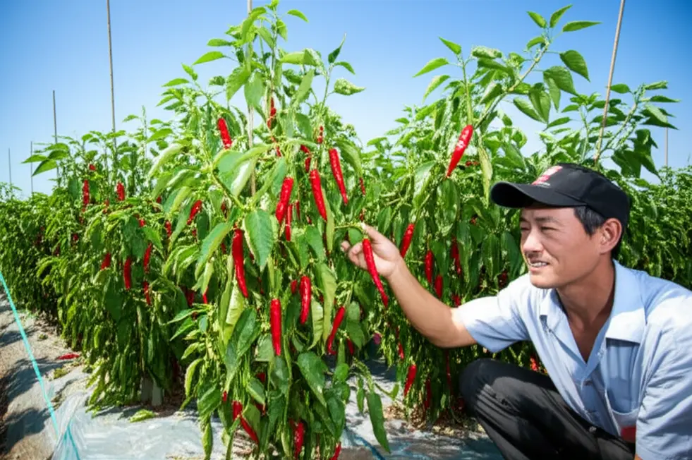 Ảnh ruộng ớt xanh tốt, trĩu quả nhờ bón phân đúng cách.