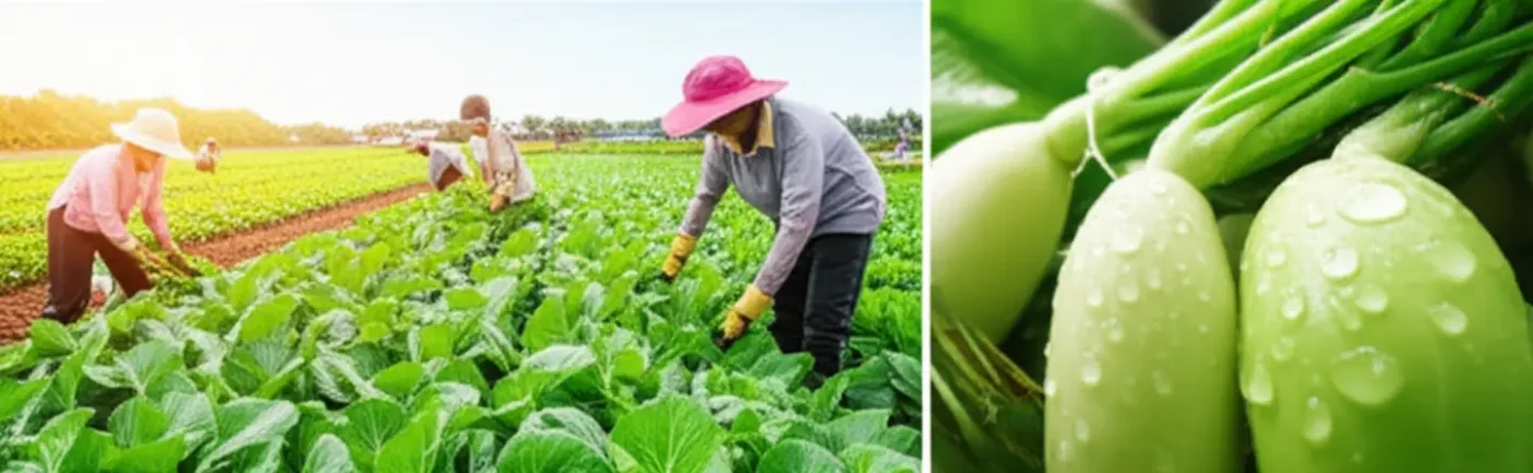 Ruộng rau hữu cơ đang thu hoạch.