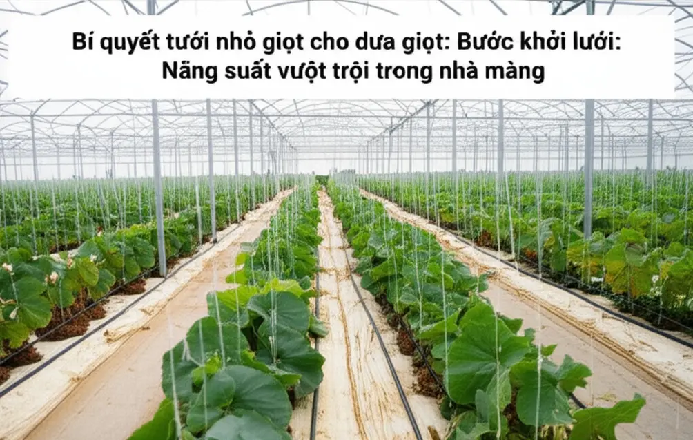 Sơ đồ thiết kế hệ thống tưới nhỏ giọt cho dưa lưới trong nhà màng.