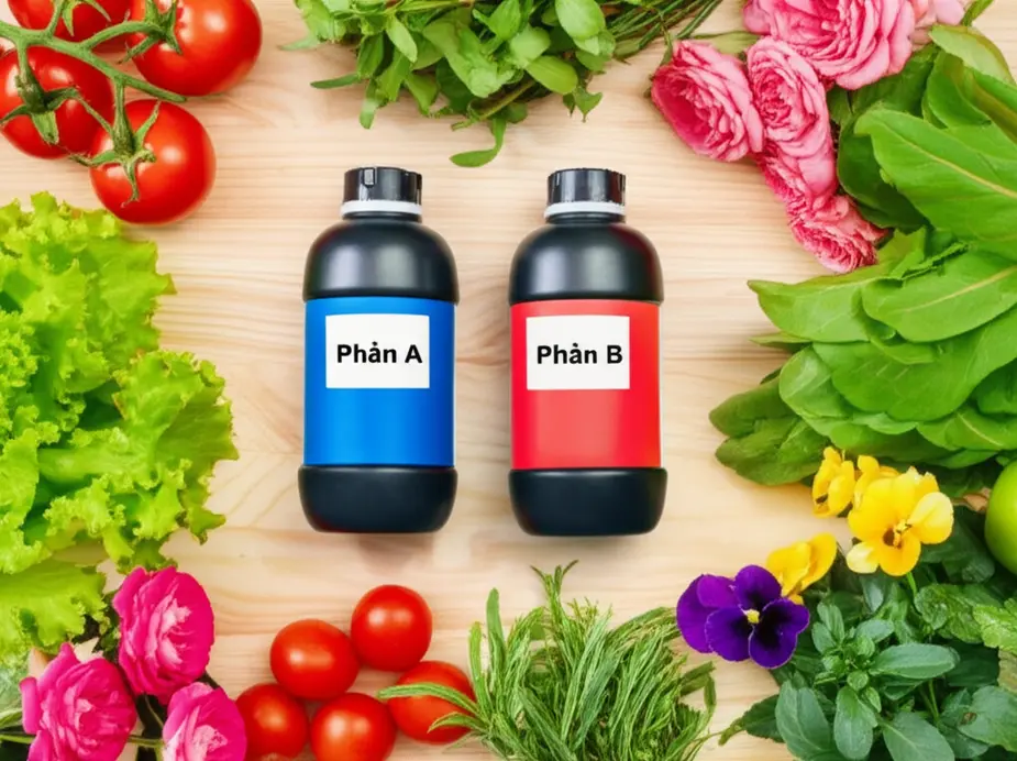 Phân bón AB gồm hai phần A và B, cung cấp dinh dưỡng toàn diện cho cây trồng phát triển khỏe mạnh.