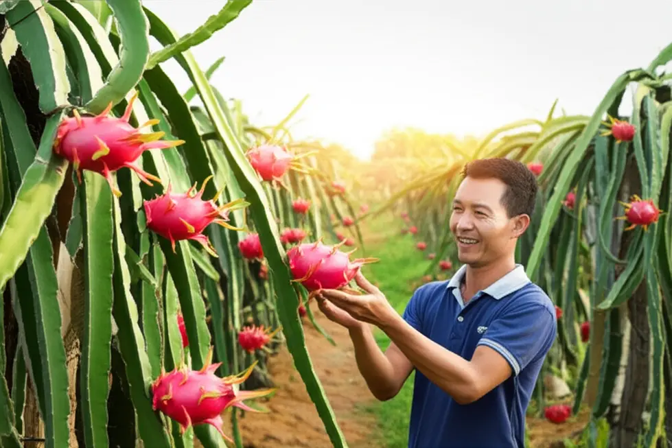 Vườn thanh long với những trái chín mọng, năng suất cao.