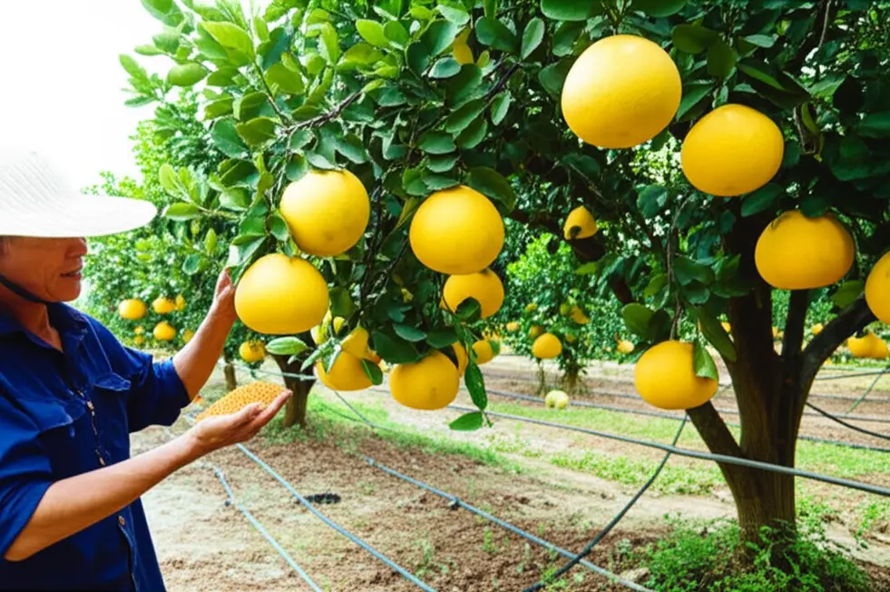 Bón phân cho cây bưởi non giai đoạn kiến thiết.