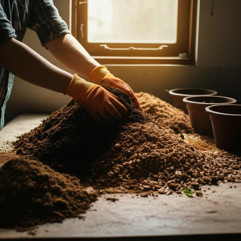 Chuẩn bị hỗn hợp đất ươm giàu dinh dưỡng từ phân hữu cơ.