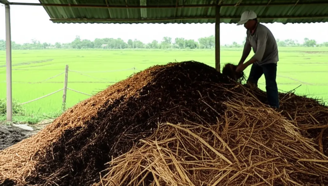 Chuẩn bị nguyên liệu ủ phân trùn quế.