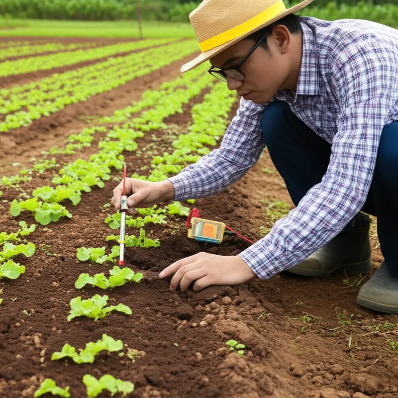 Chuyên gia nông nghiệp đang phân tích mẫu đất để đánh giá chất lượng.