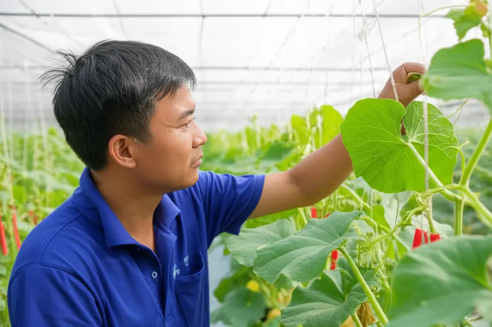 Dấu hiệu ban đầu của bệnh sương mai trên lá dưa lưới.