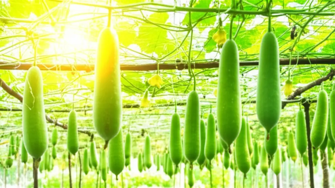 Vườn bầu bí trĩu quả.
