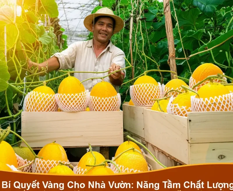 Những trái dưa lưới vàng óng, chất lượng được thu hoạch.