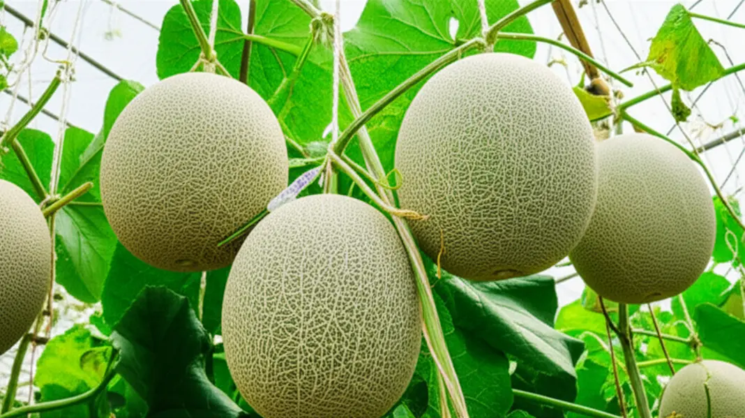 Hình ảnh SẢN PHẨM NÔNG SINH KHANG NGUYÊN dưa lưới ruột xanh được thu hoạch trong nhà màng.