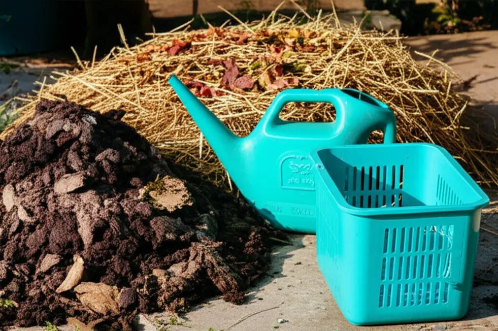 Các nguyên liệu cần thiết để ủ phân trùn quế.