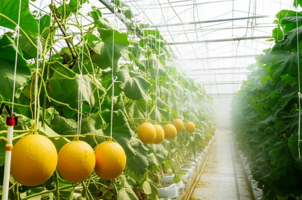 Hình ảnh nhà kính trồng dưa lưới với năng suất cao.