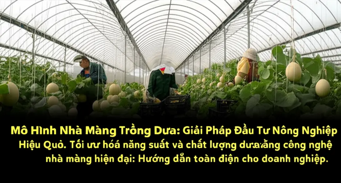 Toàn cảnh trang trại dưa trong nhà màng với năng suất cao.