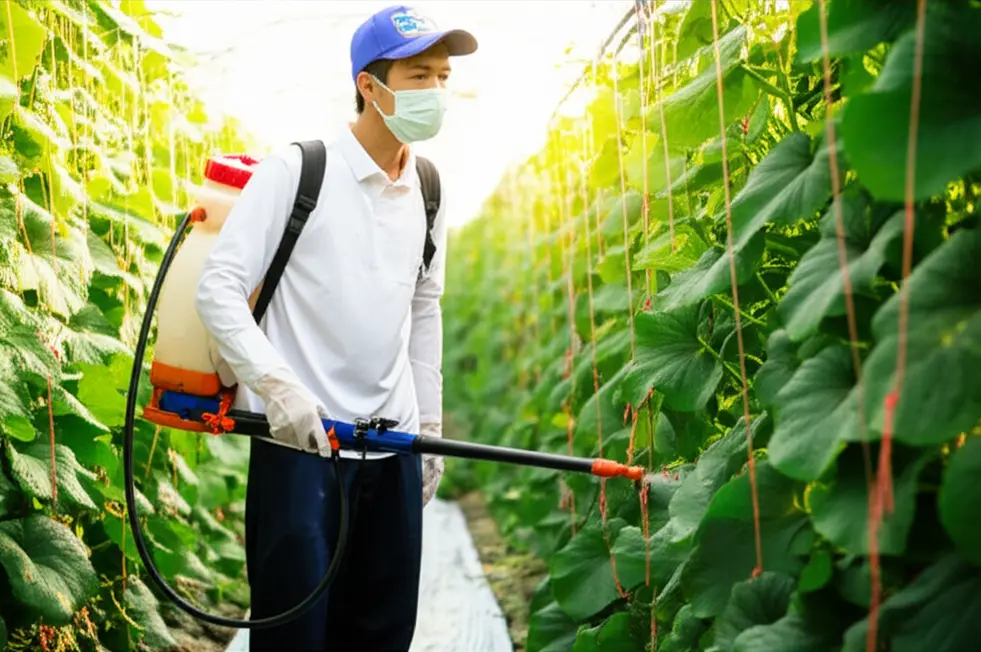 Lá dưa lưới bị bệnh sương mai với các đốm vàng và lớp nấm mốc.