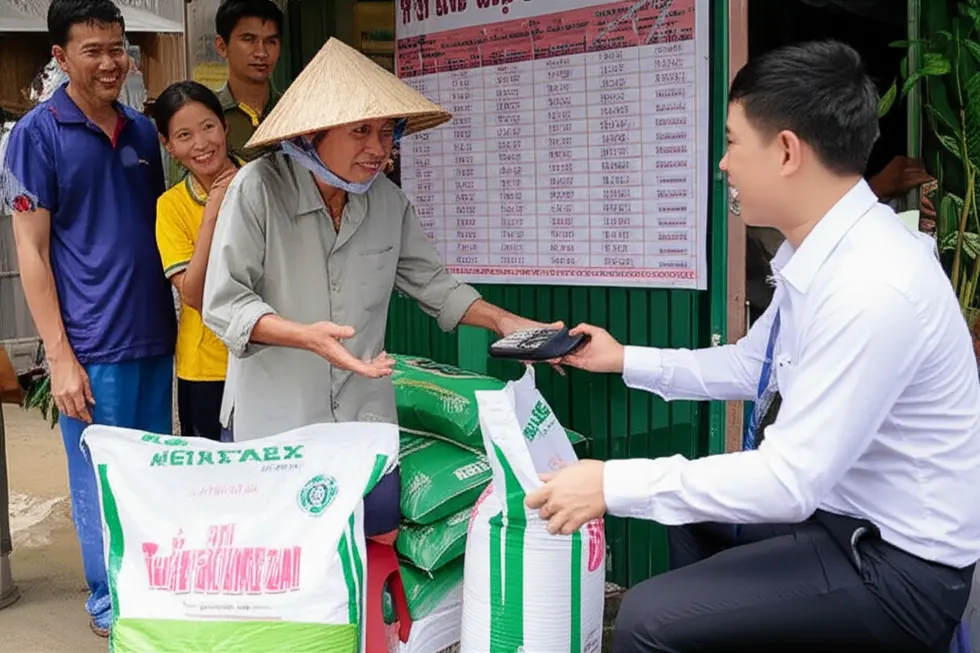 Nông dân ‘hóa thân’ thành thanh tra, kiểm tra giấy tờ đại lý phân bón.