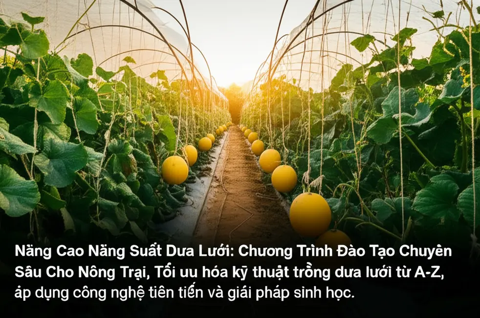 Trang trại dưa lưới năng suất cao vào lúc hoàng hôn.