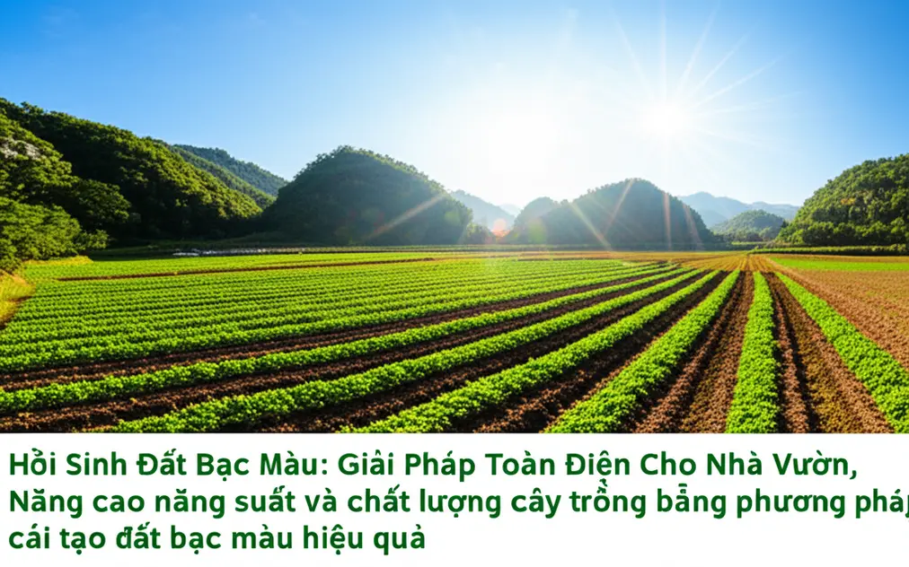 Ảnh toàn cảnh vùng đất được cải tạo trở nên màu mỡ với cây trồng phát triển.