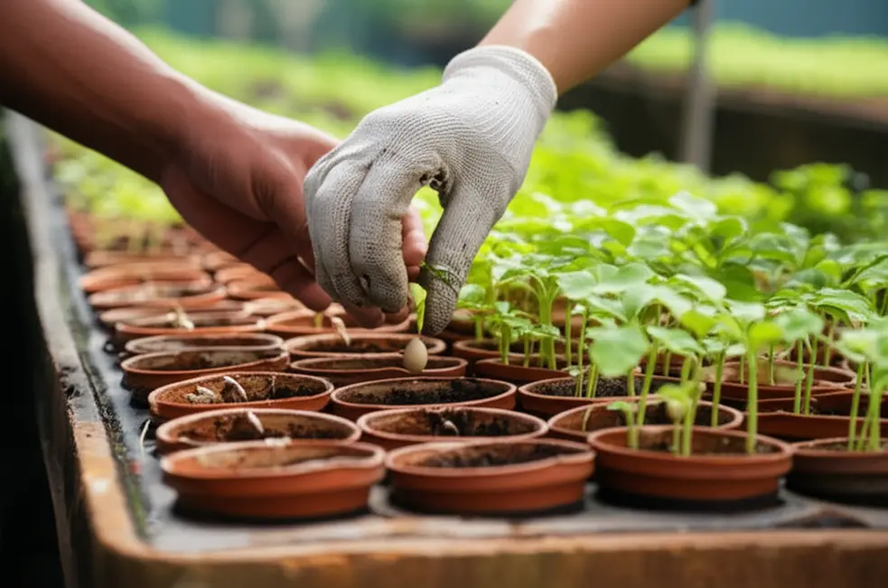 Chuẩn bị hỗn hợp đất ươm giàu dinh dưỡng từ phân hữu cơ.