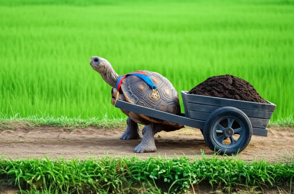 Rùa vàng chăm chỉ bón phân hữu cơ, chậm mà chắc!
