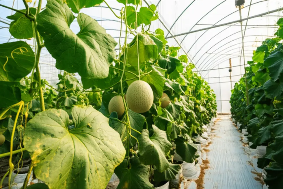 Thụ phấn nhân tạo giúp tăng tỉ lệ đậu trái cho dưa lưới trong nhà màng.