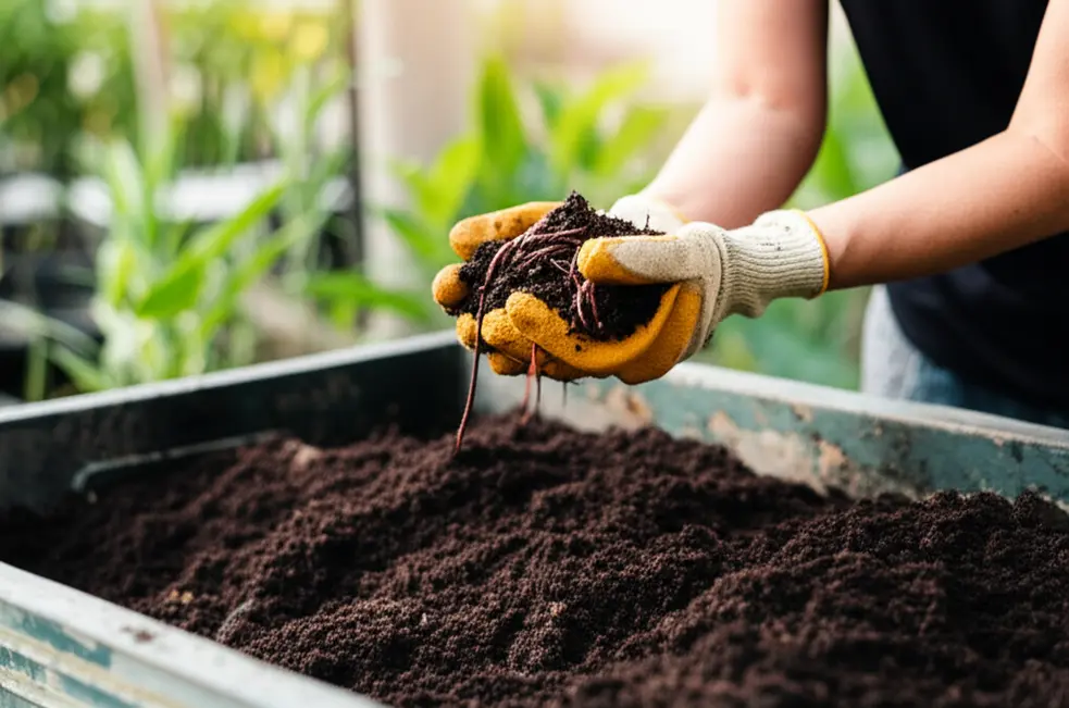 Các nguyên liệu cần thiết để ủ phân trùn quế.