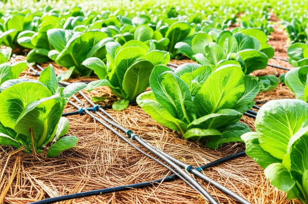 Tưới phun mưa giúp cung cấp độ ẩm đều cho rau ăn lá.