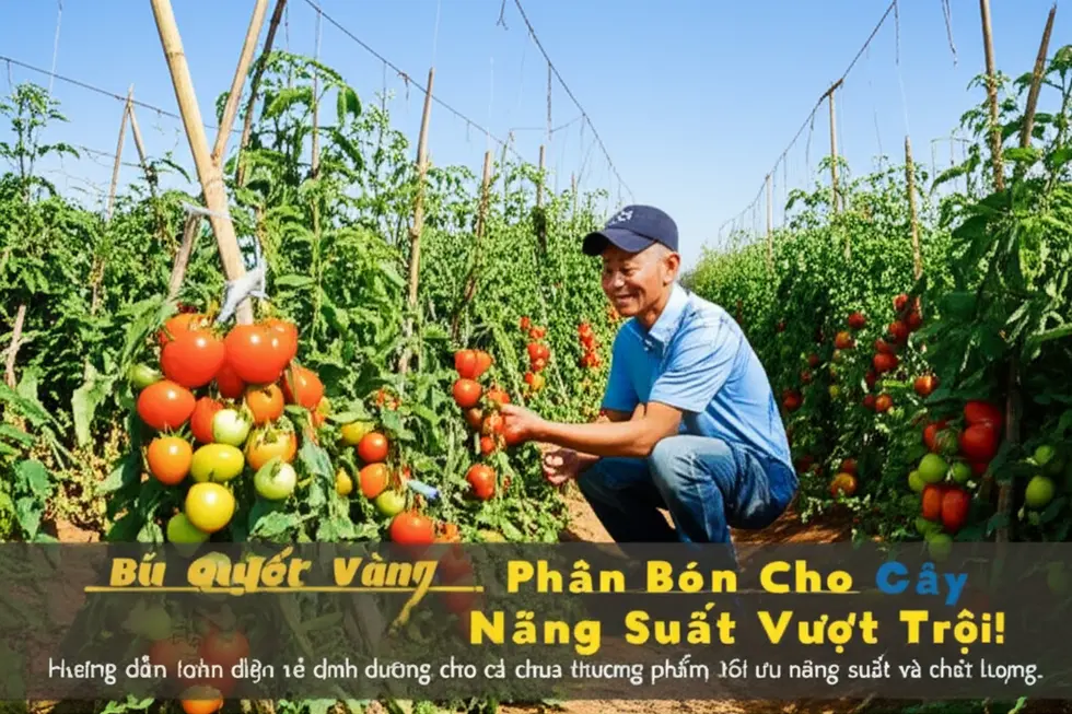 Vườn cà chua xanh tốt với nhiều quả chín đỏ.