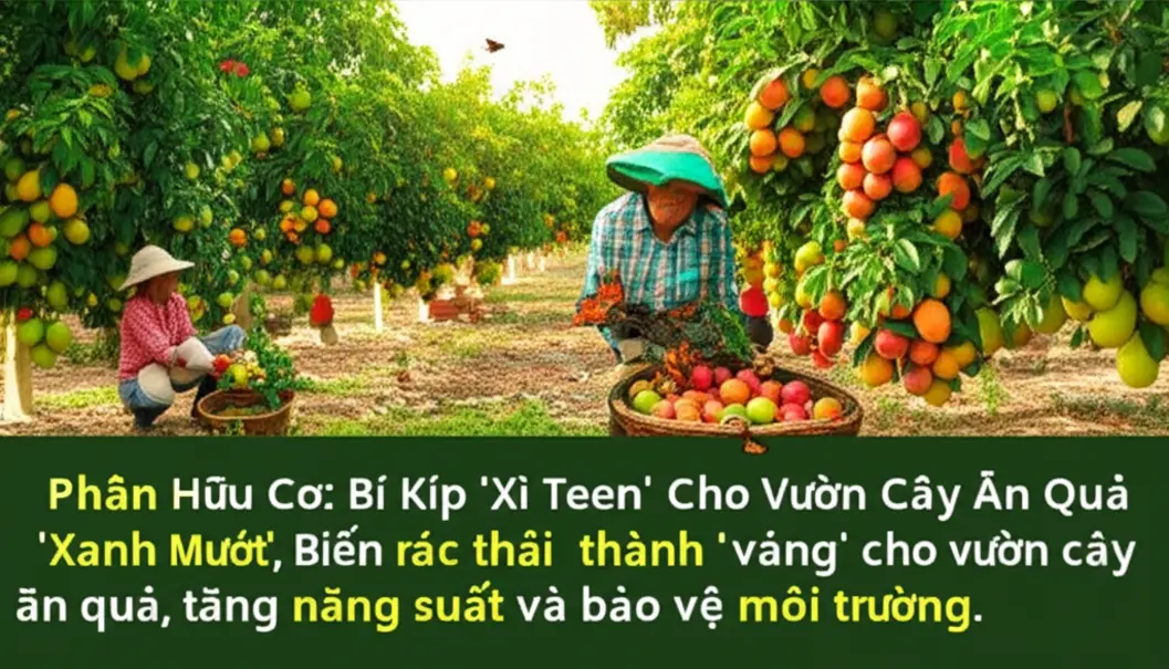 Vườn cây ăn quả trĩu quả, đất đai màu mỡ nhờ phân hữu cơ.