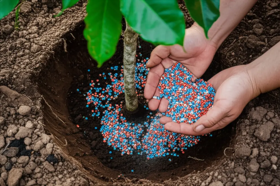 Sự khác biệt rõ rệt giữa một cây cà phê còi cọc, vàng lá và một cây phát triển khỏe mạnh.