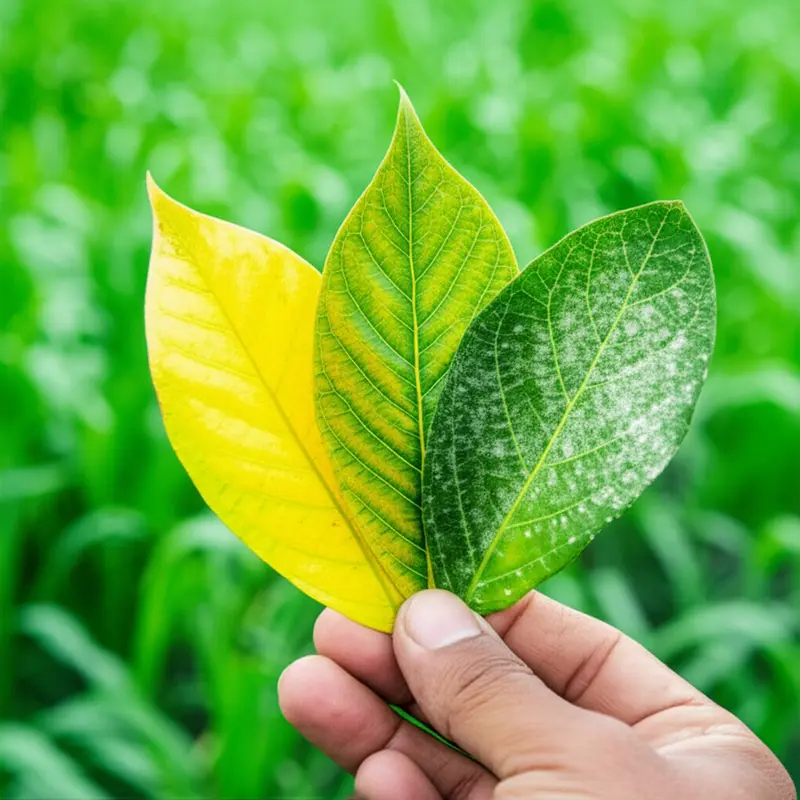 Các dạng lá cây bị bạc màu khác nhau do thiếu dinh dưỡng và bệnh hại.