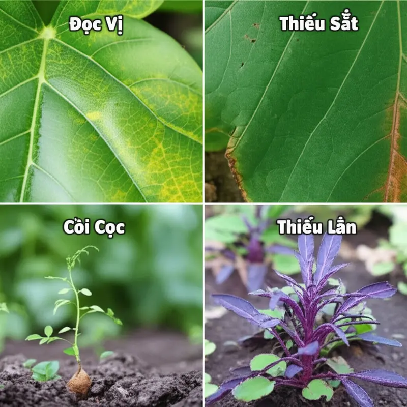 Các dấu hiệu thiếu hụt dinh dưỡng phổ biến trên lá và thân cây.