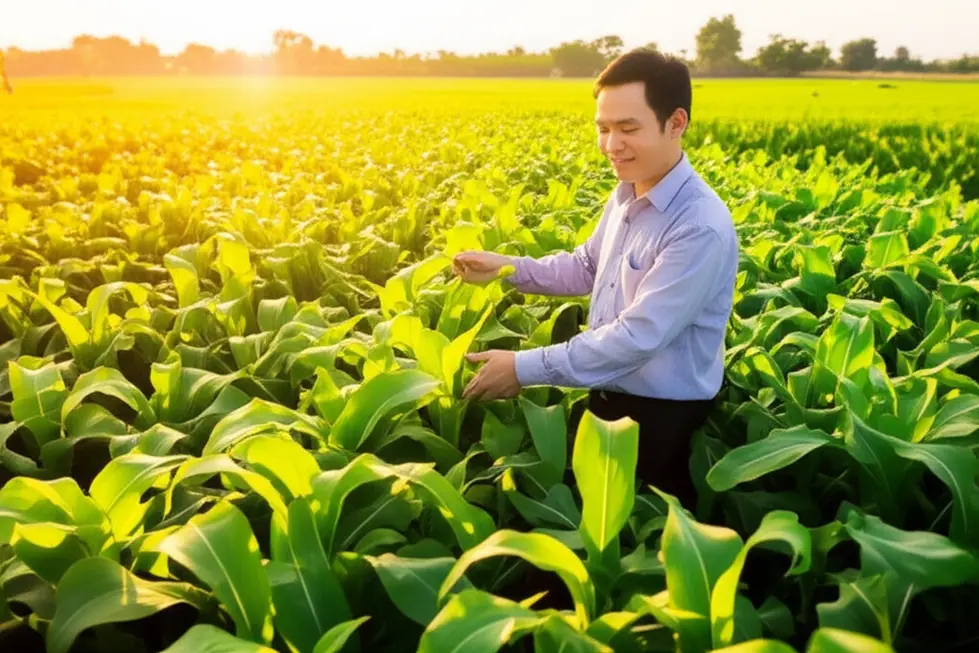 Sự đối lập rõ rệt giữa cây còi cọc và cây khỏe mạnh cùng lứa, giúp nông dân dễ dàng nhận diện vấn đề.