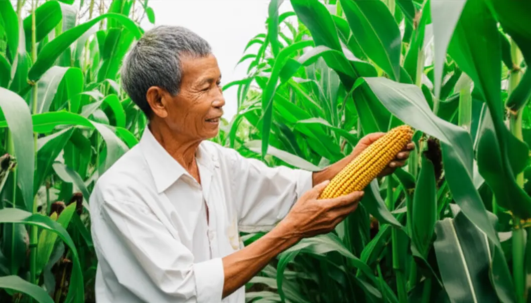 Mép lá bắp bị cháy vàng, một dấu hiệu điển hình của cây thiếu Kali.