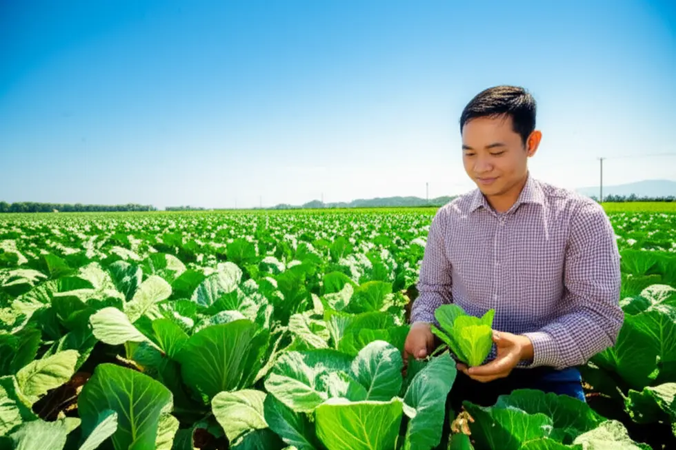 Nông dân tỉ mỉ kiểm tra mẫu vàng lá trên cây để chẩn đoán nguyên nhân.