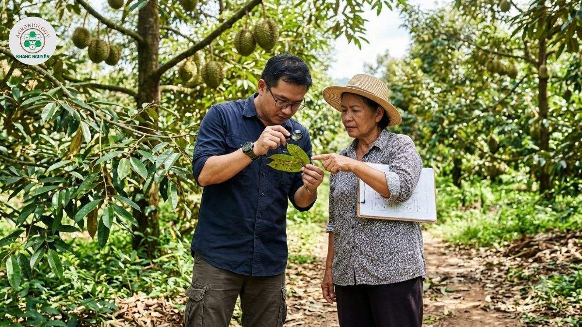 Chuyên gia Khang Nguyên tư vấn giải pháp phục hồi sầu riêng bị cháy lá