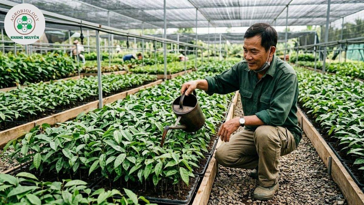 Giải pháp chăm sóc sầu riêng con trong bầu ươm từ Khang Nguyên