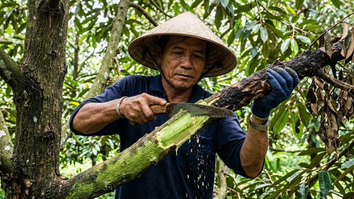Cắt tỉa cành bệnh xử lý sầu riêng bị khô cành do nấm