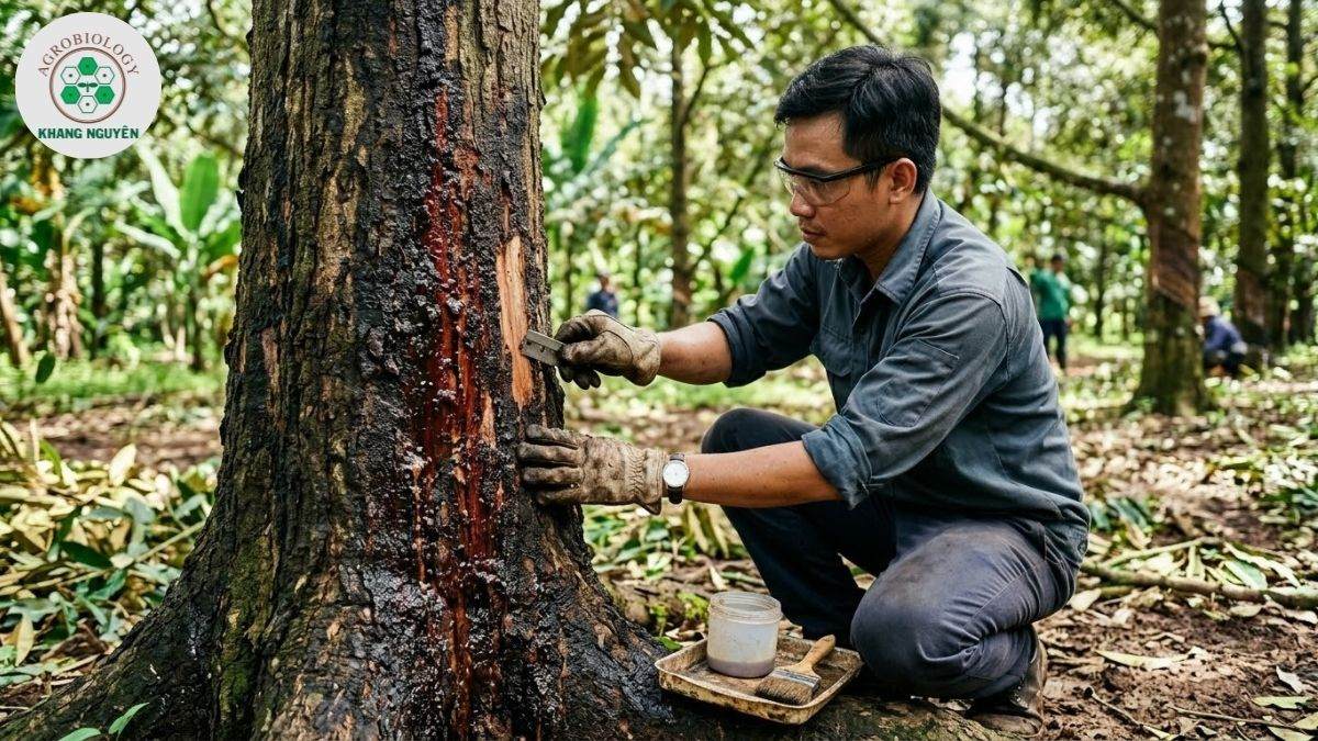 Xử lý tình trạng sầu riêng bị thối, nứt thân xì mủ