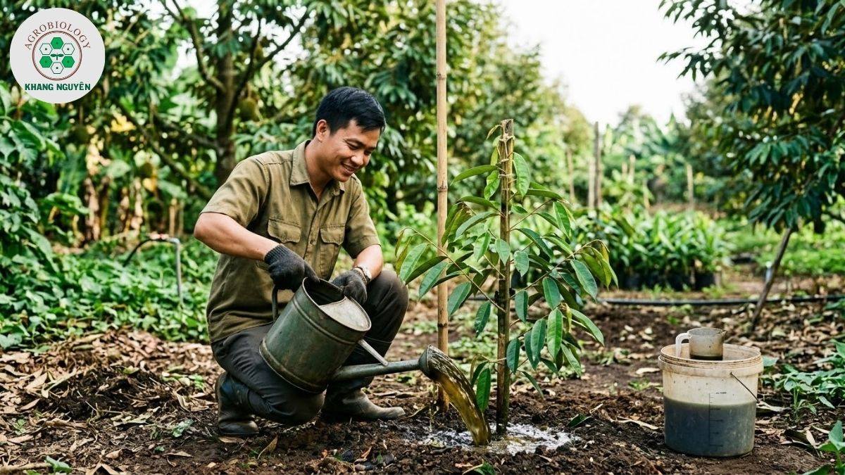 Kích rễ sầu riêng con bằng Dịch mùn 201