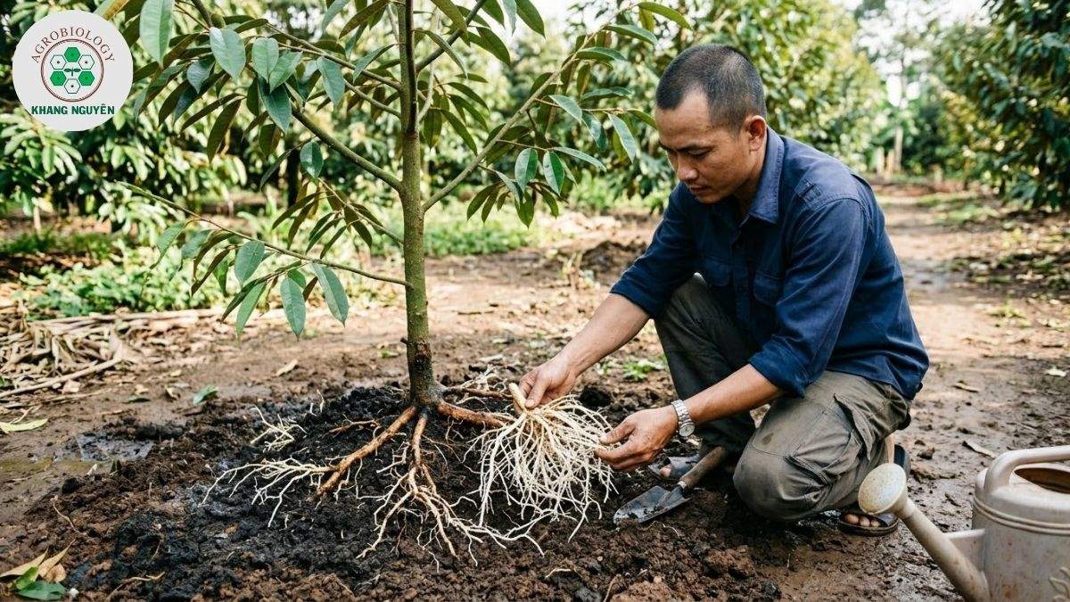 Phục hồi rễ sầu riêng sau thu hoạch bằng Dịch mùn 201