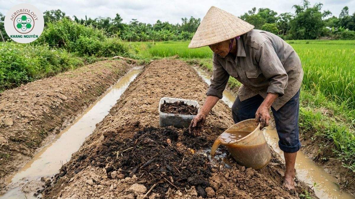 Bón lót vi sinh chuẩn bị đất trồng sầu riêng ghép