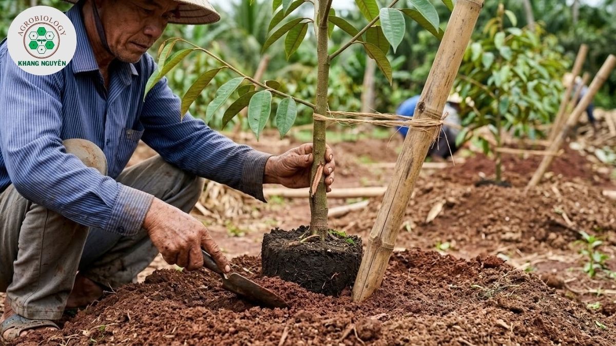 Kỹ thuật trồng cạn và cắm cọc cố định cho sầu riêng gốc nhớt
