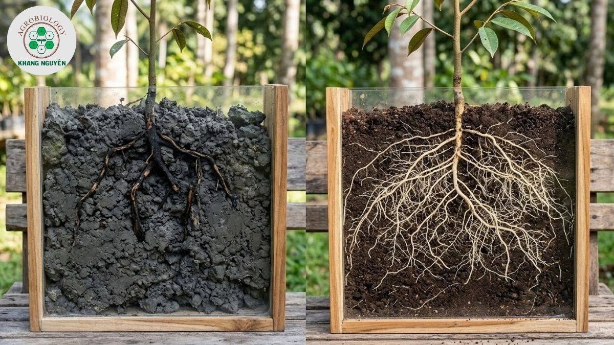 Tác hại của đất phèn làm thui chột rễ sầu riêng
